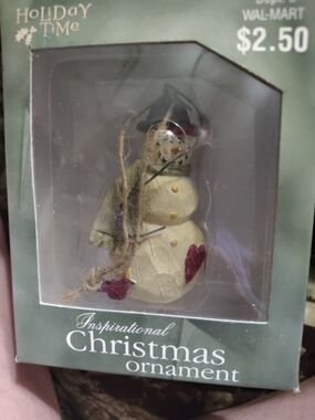 Holiday Time Cream Snowman Ornament with Red Heart Accents